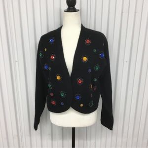 Buy 1 get 1 Free Magnolia Black Lambswool/ Angora Bedazzled Open Cardigan Large